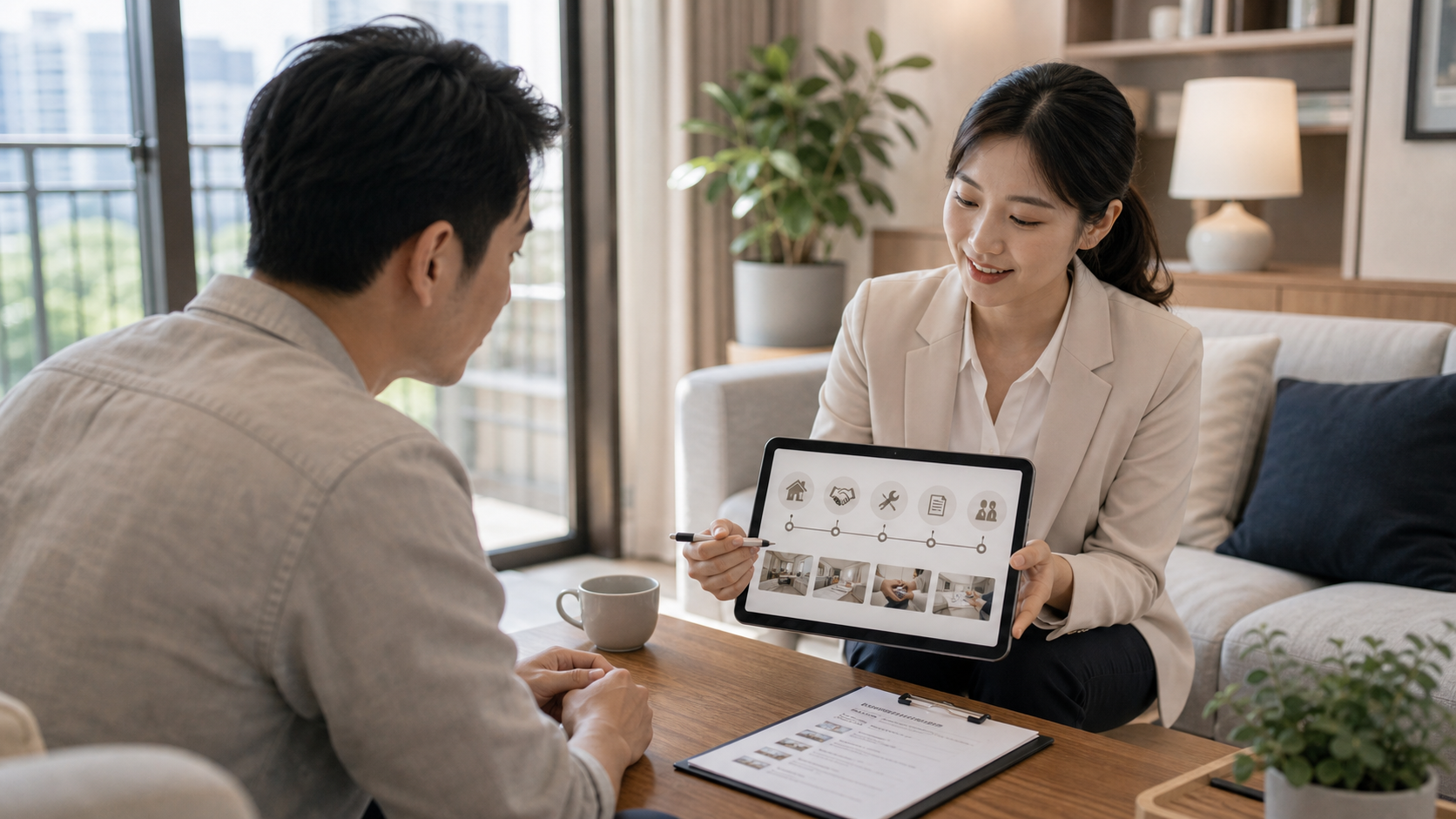 屋主與出租管理服務窗口討論包租代管服務範圍